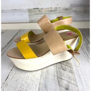 BCBG Generation Womens 9 Kammie Multicolor Leather Platform Wood Strappy Sandals